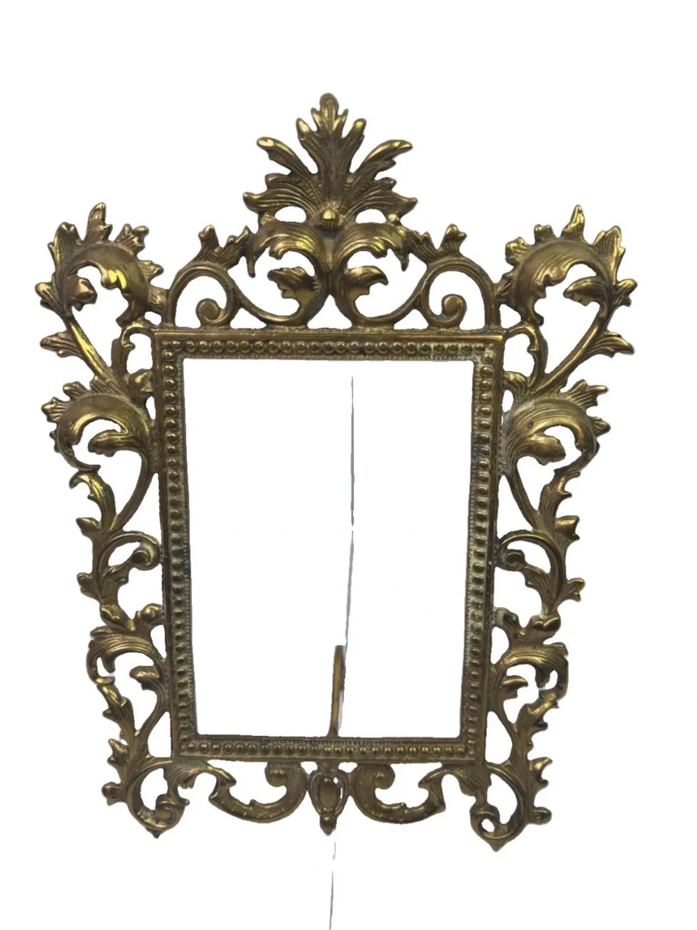 Vintage Cast Brass Picture Frame Rococo Baroque Scrollwork Tabletop Easel Back